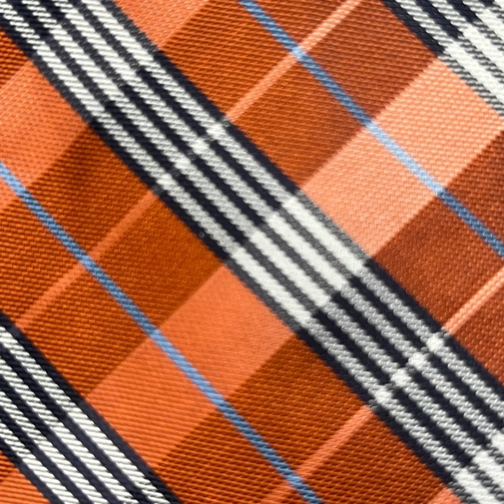 Tommy Hilfiger Orange Navy Plaid 100% Silk Neck Tie Work Business Career 60”x 3”